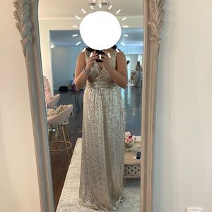 David’s Bridal Gold Sequin Long Bridesmaid Dress